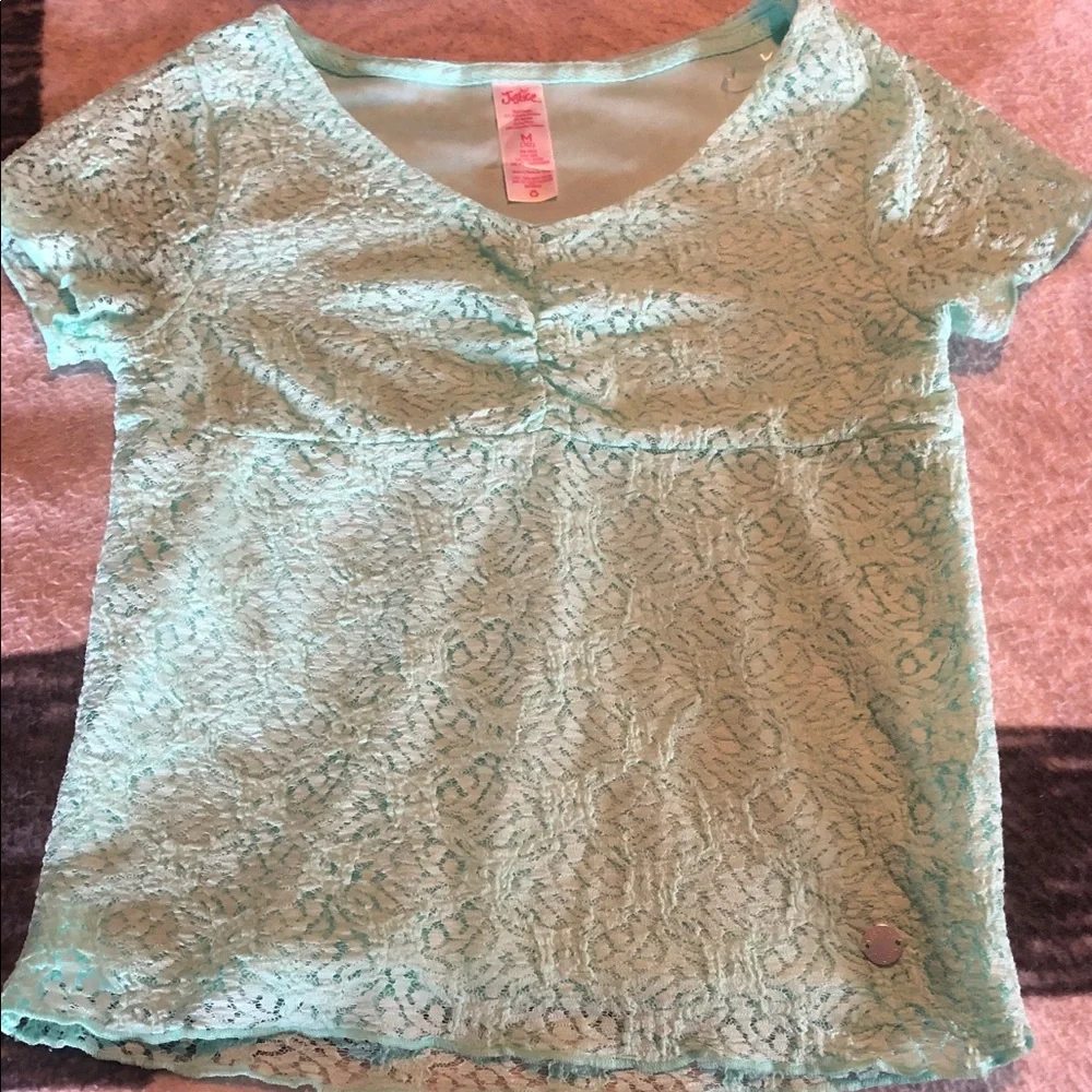 Justice Girls Mint Lace Short Sleeve Top - Light Aqua